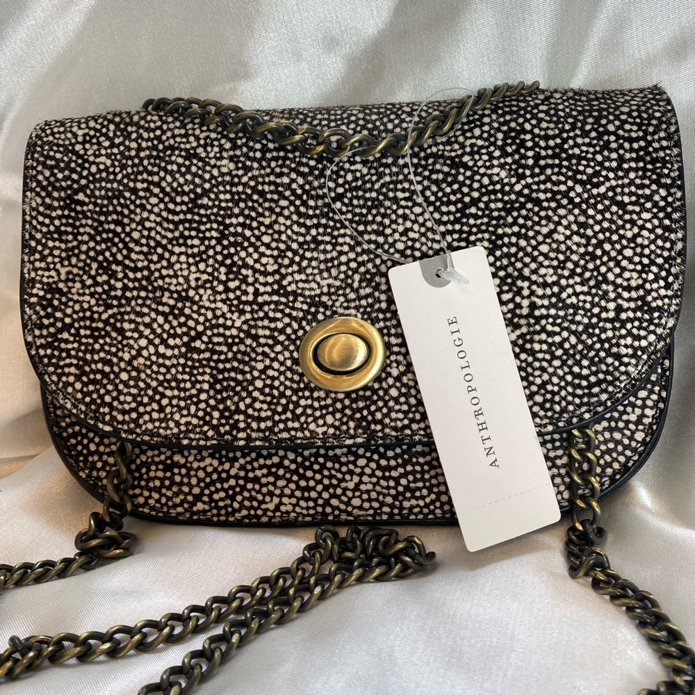Small spotted faux fur Anthropology cross body bag
